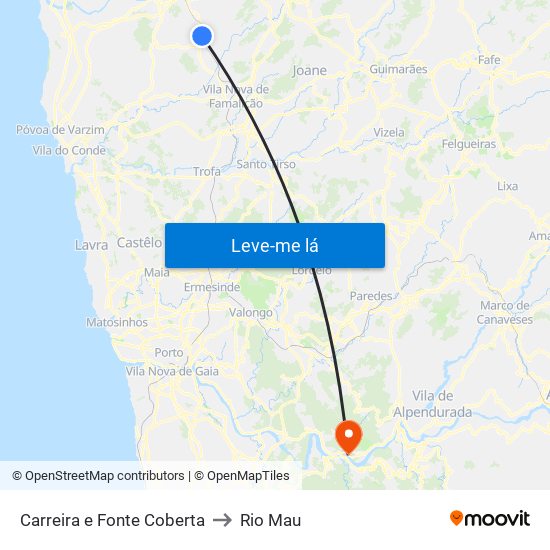 Carreira e Fonte Coberta to Rio Mau map