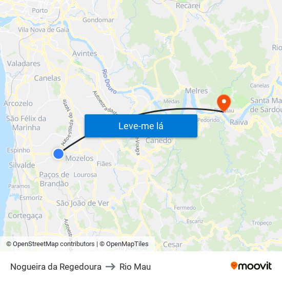 Nogueira da Regedoura to Rio Mau map