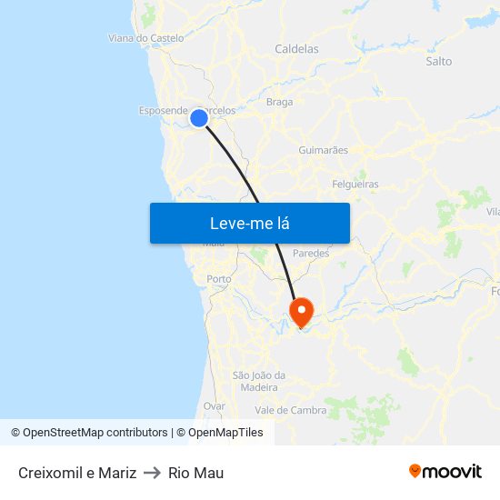 Creixomil e Mariz to Rio Mau map