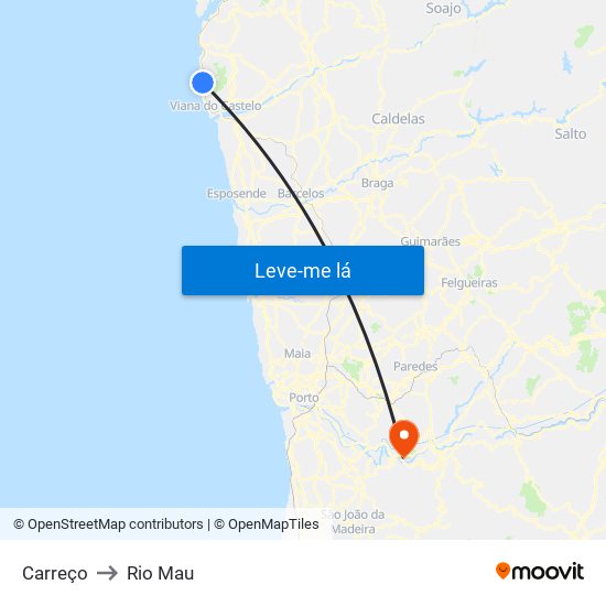 Carreço to Rio Mau map