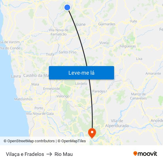 Vilaça e Fradelos to Rio Mau map