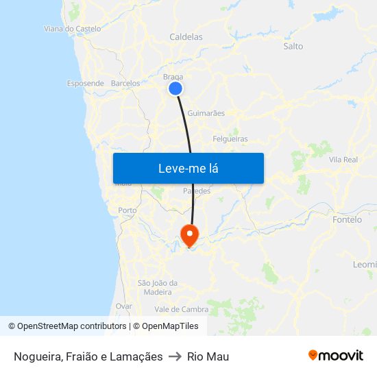 Nogueira, Fraião e Lamaçães to Rio Mau map