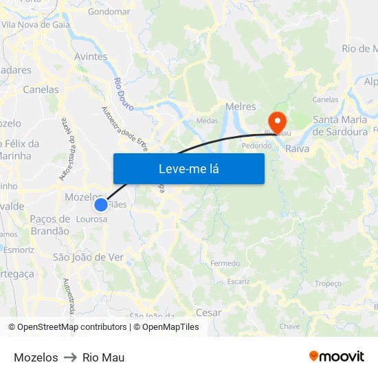 Mozelos to Rio Mau map