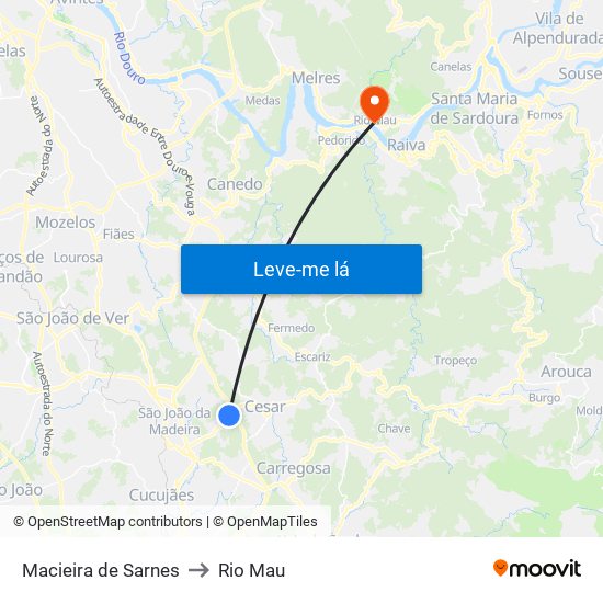 Macieira de Sarnes to Rio Mau map