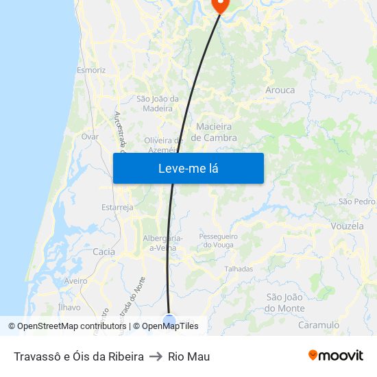 Travassô e Óis da Ribeira to Rio Mau map