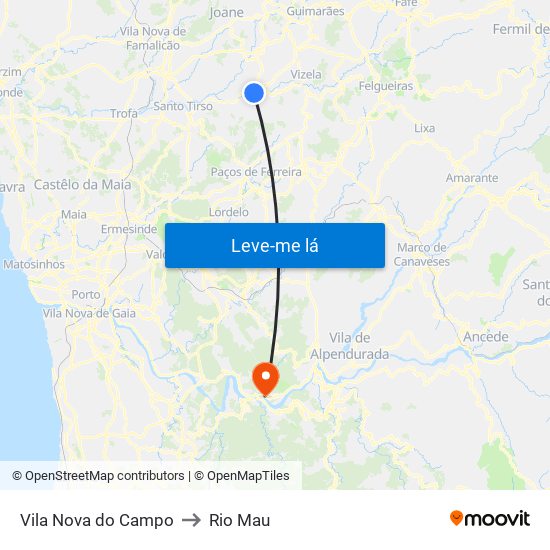 Vila Nova do Campo to Rio Mau map