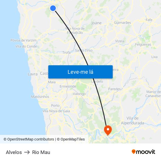 Alvelos to Rio Mau map