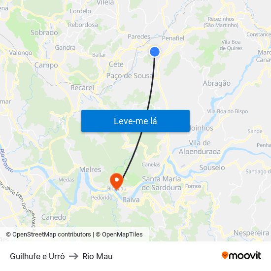Guilhufe e Urrô to Rio Mau map