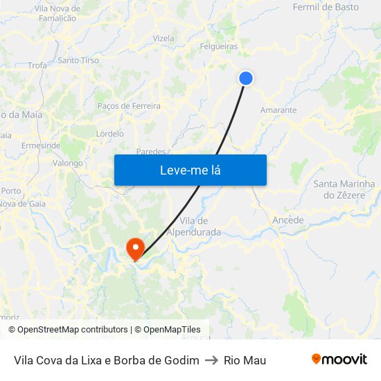 Vila Cova da Lixa e Borba de Godim to Rio Mau map