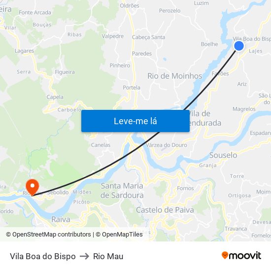 Vila Boa do Bispo to Rio Mau map