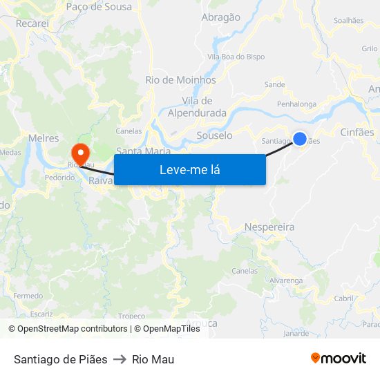 Santiago de Piães to Rio Mau map