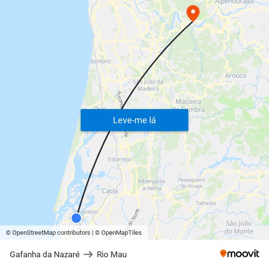 Gafanha da Nazaré to Rio Mau map