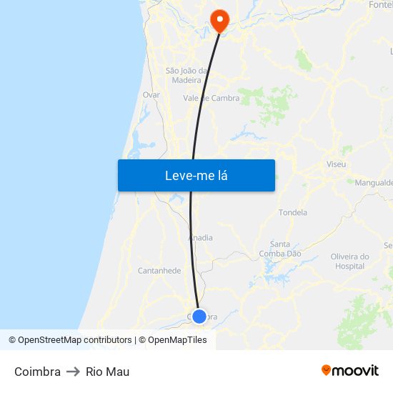 Coimbra to Rio Mau map