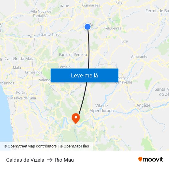Caldas de Vizela to Rio Mau map
