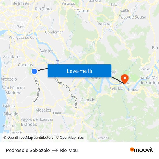 Pedroso e Seixezelo to Rio Mau map