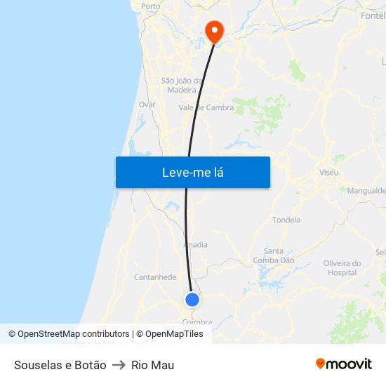 Souselas e Botão to Rio Mau map