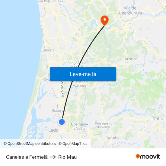 Canelas e Fermelã to Rio Mau map