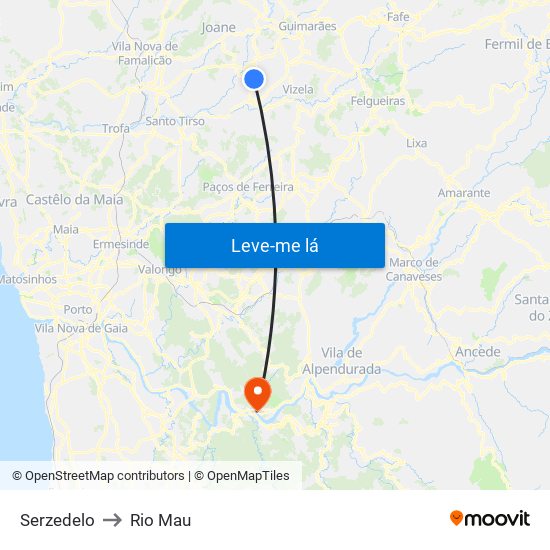 Serzedelo to Rio Mau map