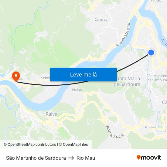 São Martinho de Sardoura to Rio Mau map