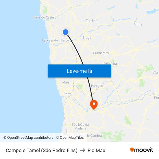 Campo e Tamel (São Pedro Fins) to Rio Mau map