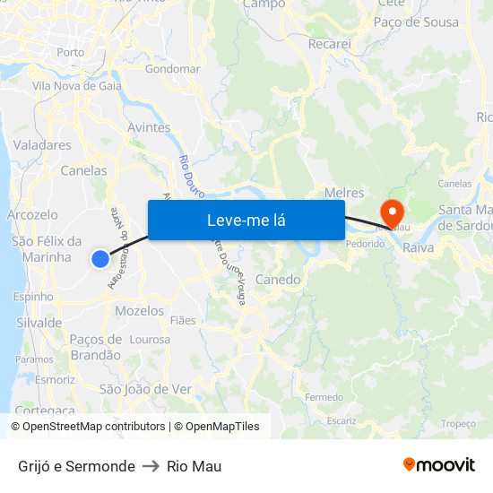 Grijó e Sermonde to Rio Mau map