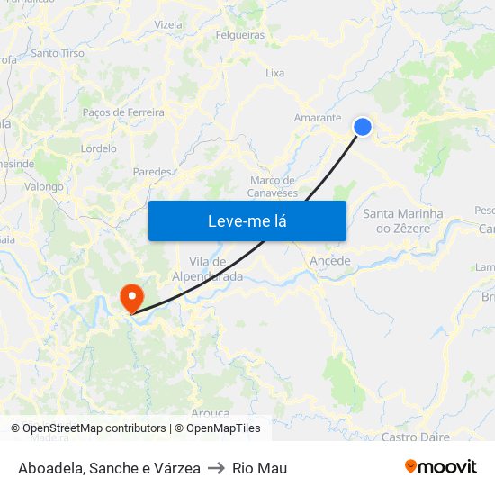 Aboadela, Sanche e Várzea to Rio Mau map