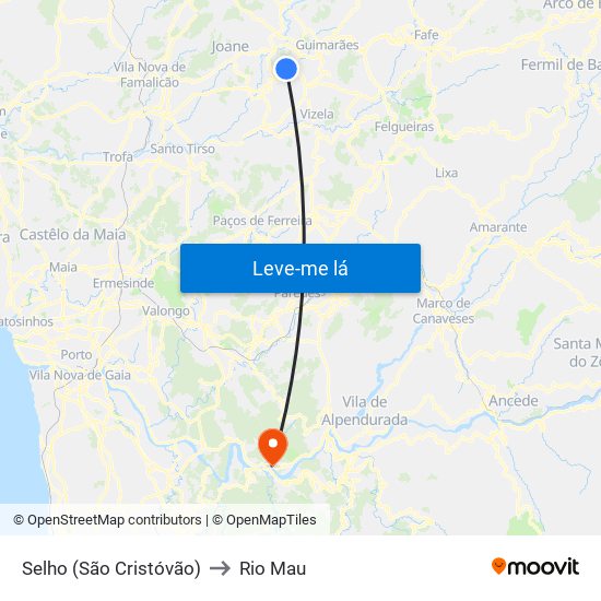 Selho (São Cristóvão) to Rio Mau map