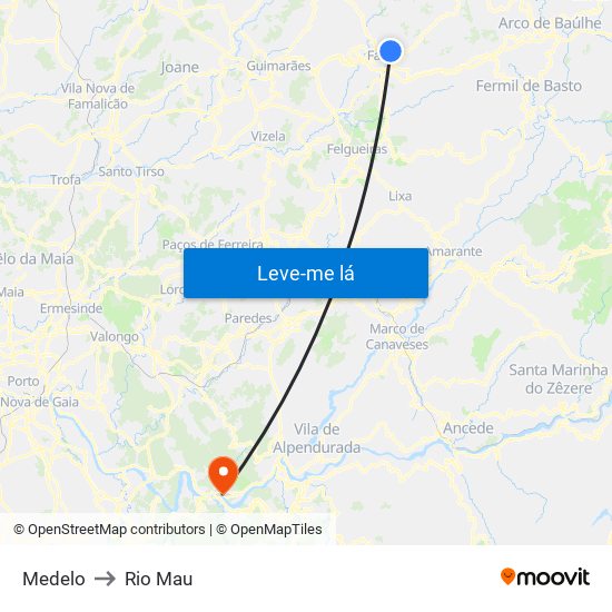 Medelo to Rio Mau map