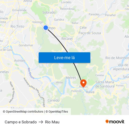 Campo e Sobrado to Rio Mau map