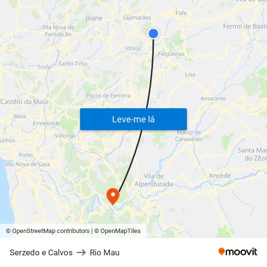 Serzedo e Calvos to Rio Mau map