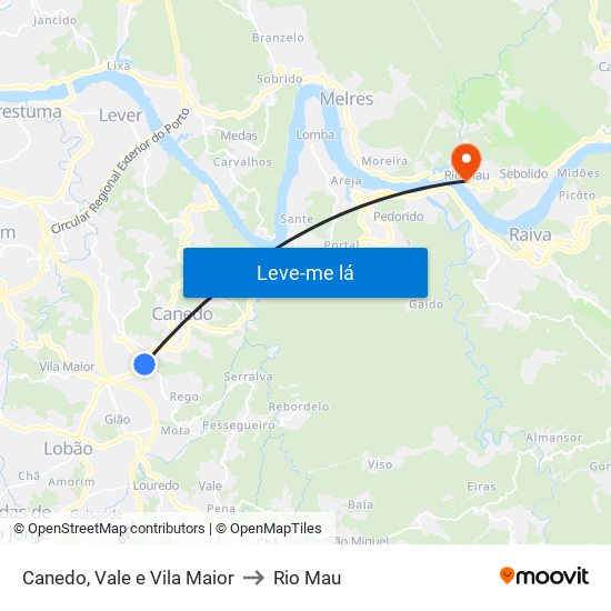 Canedo, Vale e Vila Maior to Rio Mau map
