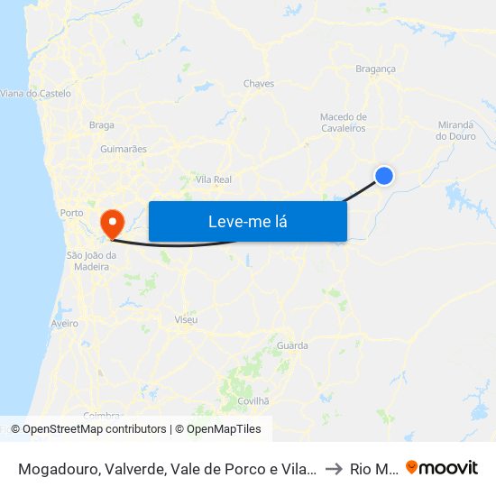 Mogadouro, Valverde, Vale de Porco e Vilar de Rei to Rio Mau map