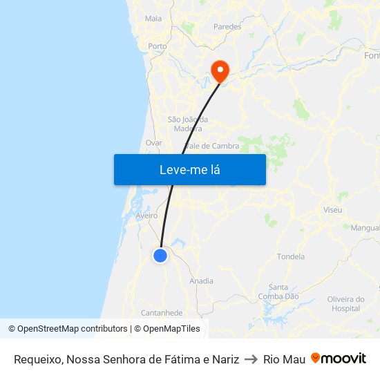 Requeixo, Nossa Senhora de Fátima e Nariz to Rio Mau map