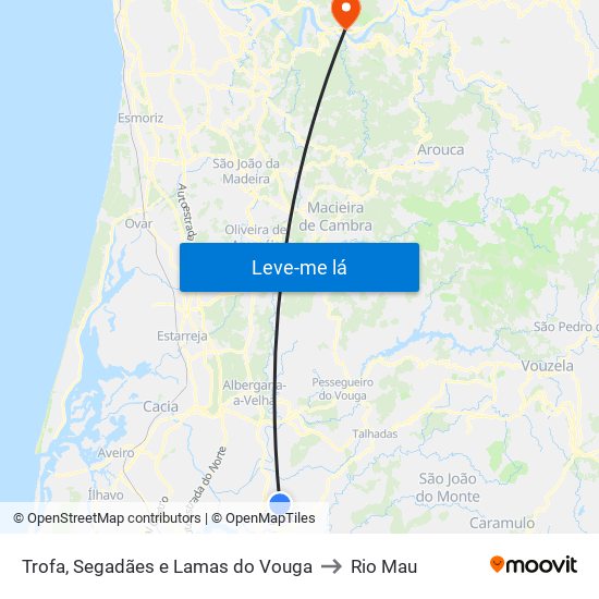 Trofa, Segadães e Lamas do Vouga to Rio Mau map