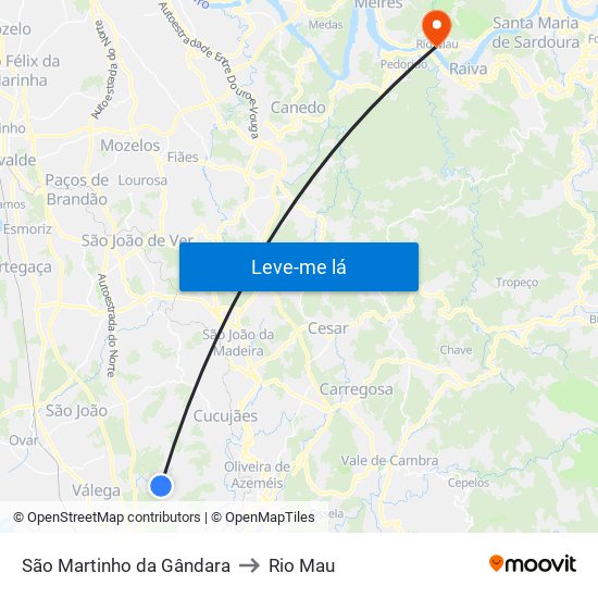 São Martinho da Gândara to Rio Mau map