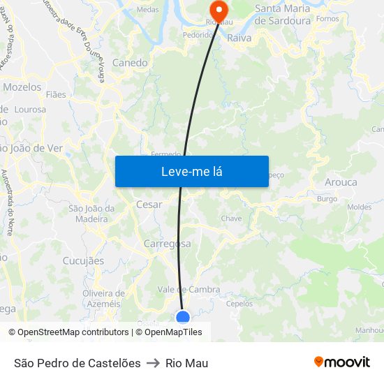 São Pedro de Castelões to Rio Mau map