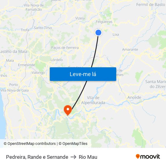 Pedreira, Rande e Sernande to Rio Mau map