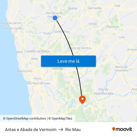 Antas e Abade de Vermoim to Rio Mau map