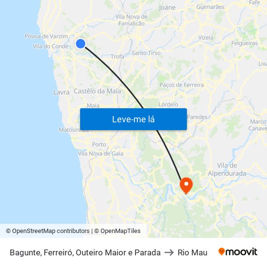 Bagunte, Ferreiró, Outeiro Maior e Parada to Rio Mau map