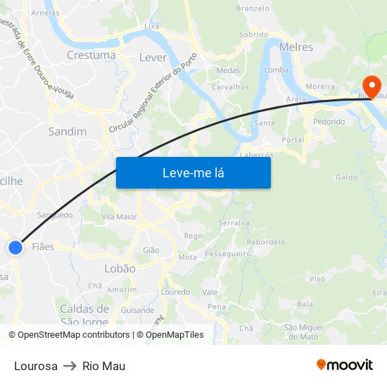 Lourosa to Rio Mau map