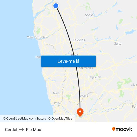 Cerdal to Rio Mau map