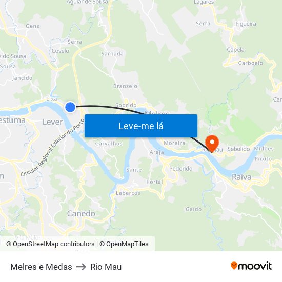 Melres e Medas to Rio Mau map