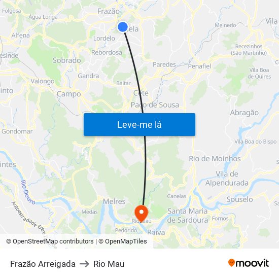 Frazão Arreigada to Rio Mau map