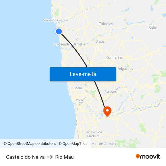 Castelo do Neiva to Rio Mau map