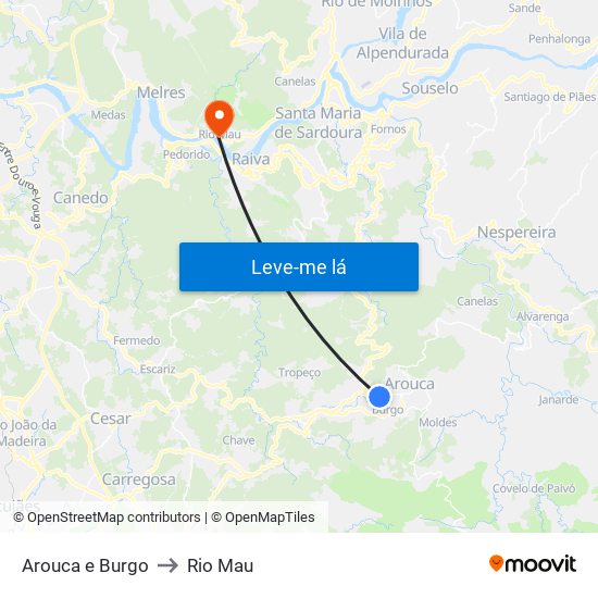 Arouca e Burgo to Rio Mau map
