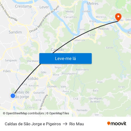 Caldas de São Jorge e Pigeiros to Rio Mau map