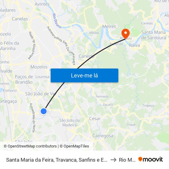 Santa Maria da Feira, Travanca, Sanfins e Espargo to Rio Mau map