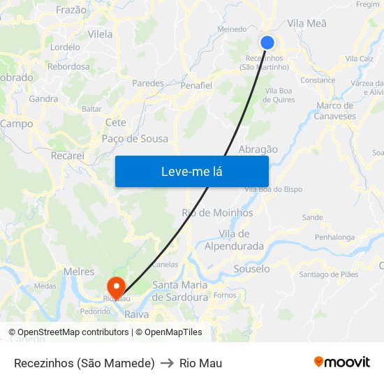 Recezinhos (São Mamede) to Rio Mau map