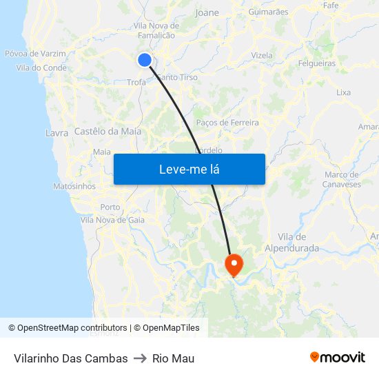 Vilarinho Das Cambas to Rio Mau map