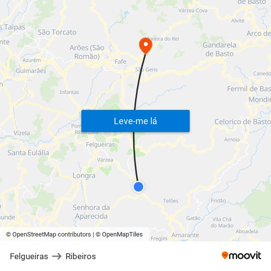 Felgueiras to Ribeiros map